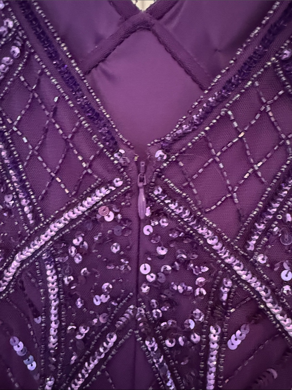 bebe Purple Beaded Spaghetti Strap Prom Gown - Picture 10 of 11